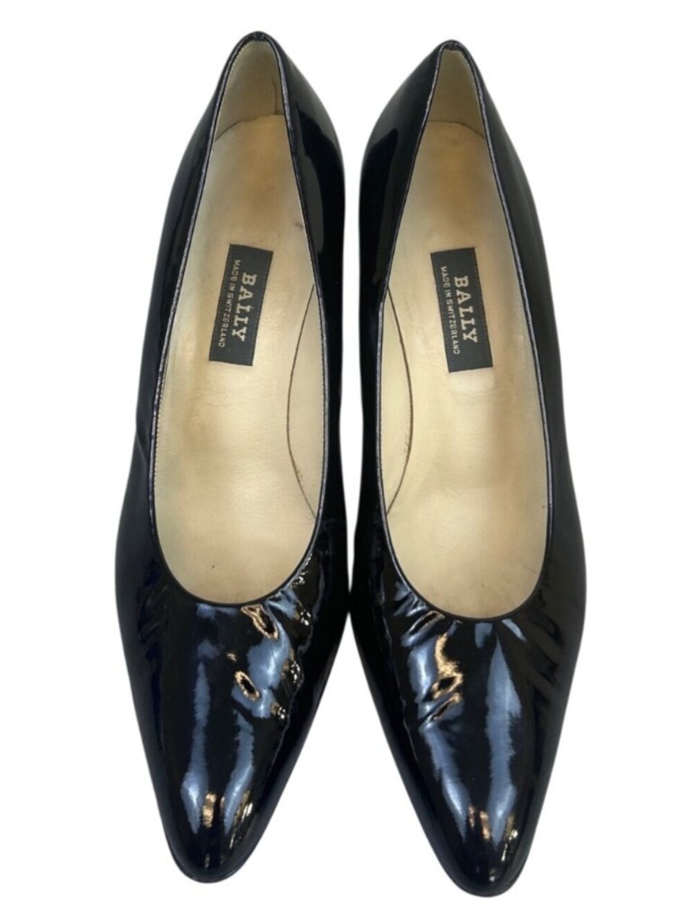 Bally Black Patent Leather Pumps Pointed Toe Sz 7E  Wide Switzerland Office Heel - Picture 2 of 13